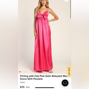 Lulu's Hot Pink Satin Babydoll Maxi Dress with Bow